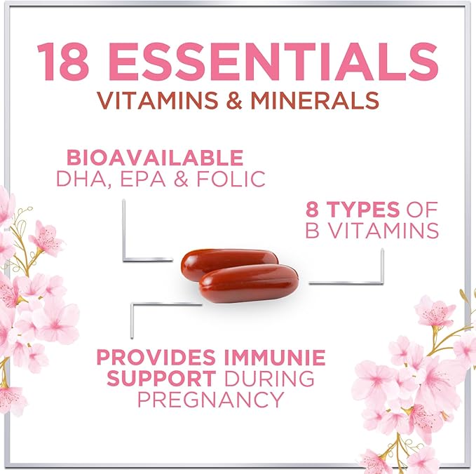 Women's Prenatal Multivitamin with Folic Acid + DHA, Essential Prenatal Vitamins with Folate, Omega 3, Vitamin D3, B6, B12 & Iron, Pregnancy Support Supplement for Mom and Baby - 120 Softgels