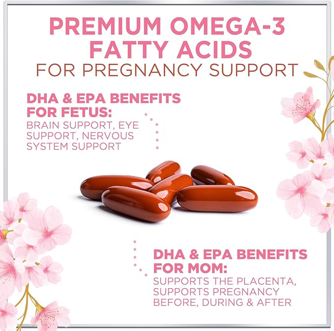 Women's Prenatal Multivitamin with Folic Acid + DHA, Essential Prenatal Vitamins with Folate, Omega 3, Vitamin D3, B6, B12 & Iron, Pregnancy Support Supplement for Mom and Baby - 120 Softgels