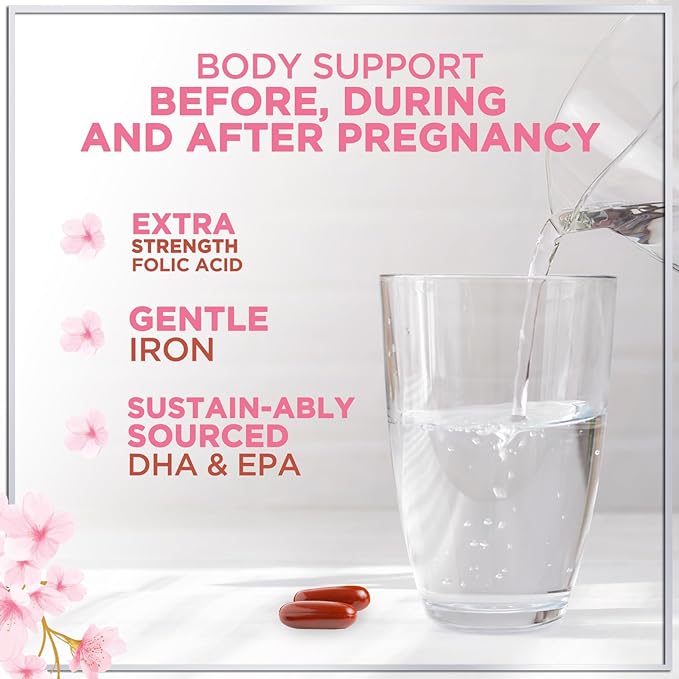Women's Prenatal Multivitamin with Folic Acid + DHA, Essential Prenatal Vitamins with Folate, Omega 3, Vitamin D3, B6, B12 & Iron, Pregnancy Support Supplement for Mom and Baby - 120 Softgels