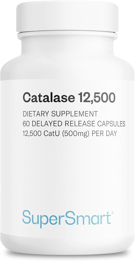 Supersmart - Catalase 500mg per Day (12500 CatU) - Natural Enzyme - Anti Gray Hair Supplement | Non-GMO & Gluten Free - 60 Delayed Release Capsules