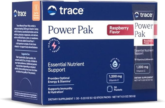 Trace Minerals Power Pak - Daily Health Supplement with Vitamins & Minerals - Supports Immune Health & Hydration - Raspberry (30 Servings)