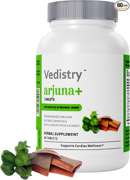 Arjuna+ Bark Extract Supplement | 1100mg Arjuna Tablets with Long Pepper for Heart Health & Blood Pressure Support | Organic Herbal Cardiovascular Supplement | 60 Vegan Tablets