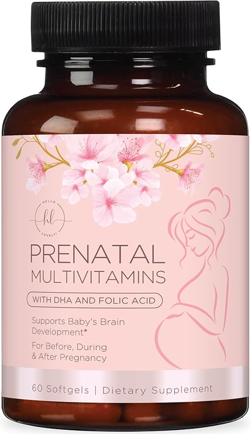 Women's Prenatal Multivitamin with Folic Acid + DHA, Essential Prenatal Vitamins with Folate, Omega 3, Vitamin D3, B6, B12 & Iron, Pregnancy Support Supplement for Mom and Baby - 60 Softgels
