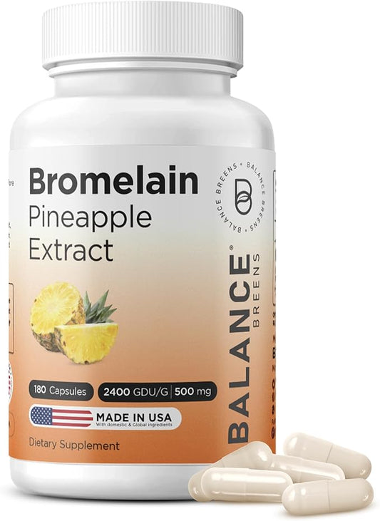 Balancebreens Bromelain 500mg Capsules – 2400 GDU Pineapple Extract Supplement for Joint Support, Natural Swelling Support, and Healthy Digestion – 180 Capsules Made in USA