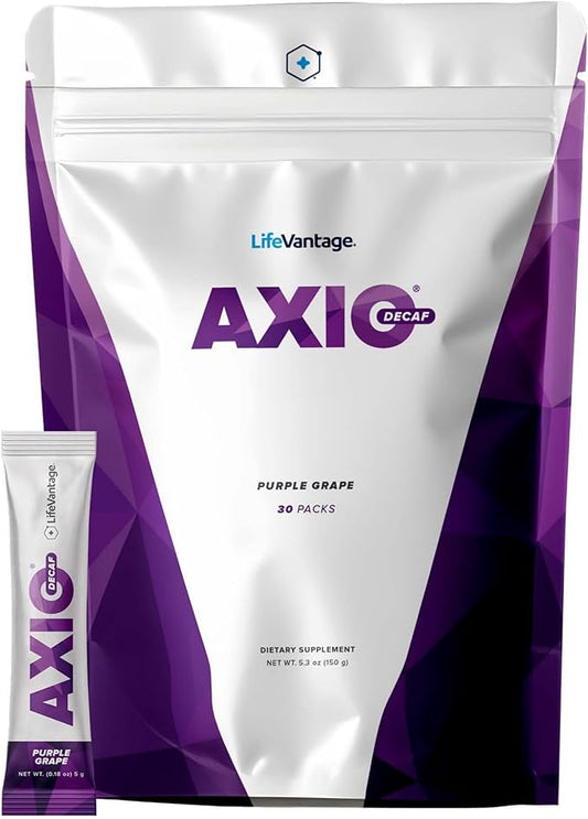 LifeVantage AXIO Regular Energy Drink Powder, Nootropic Supplement, Focus & Mood Support, with L-theanine, Green Tea, B Vitamins, DMAE, Quercetin & Pine Bark, Purple Grape, 30 Packets