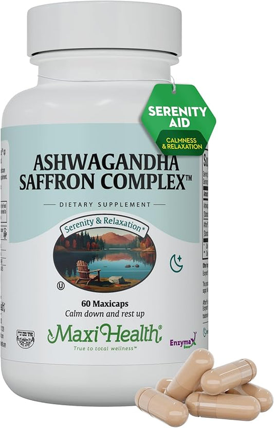 Ashwagandha Supplements Complex with Saffron – 600mg Ashwagandha Capsules & 30mg Saffron Extract for Stress Relief, Mood & Calm – Kosher, 60 Capsules