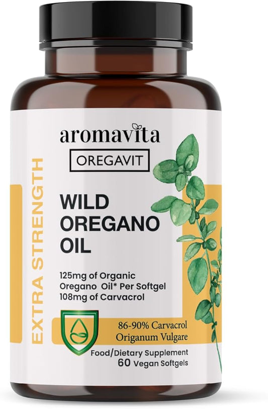 Vegan Wild Oregano Oil Organic Capsules, 86-90% Carvacrol - Immune and Digestive Support, Natural Antioxidant, Vegan, Non GMO,Herbal Supplement - 60 Capsules (60 softgels/1 pakg)