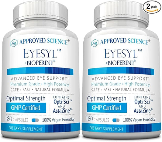 Approved Science EyeSyl - Eye Support Supplement - Chromium Picolinate, Taurine, Lutein, Zeaxanthin, Bilberry, BioPerine - 2 Bottles - 360 Capsules - Made in USA