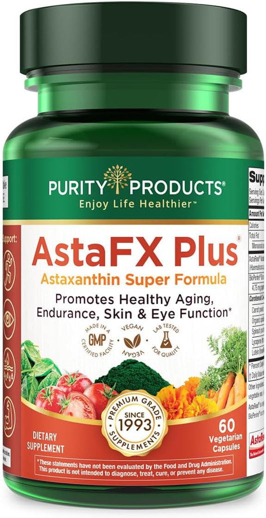 Purity Products AstaFX Plus - Astaxanthin Super Formula - 30 Day Supply from Supports Endurance - Promotes Healthy Skin - Supports Visual Health - Up to 6,000 Times More Powerful Than Vitamin C