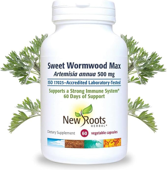 NEW ROOTS HERBAL Sweet Wormwood Extract Supplement (500 mg) Capsules with Vitamin C | Gut Cleanse and Detox Supplement with Worm Wood, Digestive & Immune Support (60 Veg Capsules)
