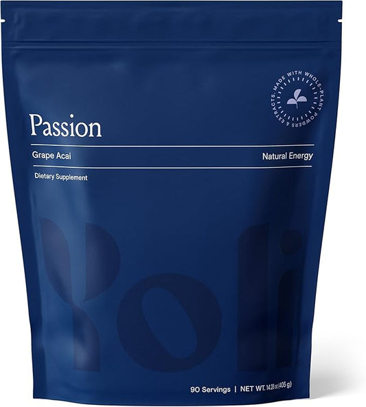 Yoli Passion Energy Drink Powder Mix - Natural Energy Drink Mix for Endurance and Stamina, Bulk 90 Servings - Grape Acai