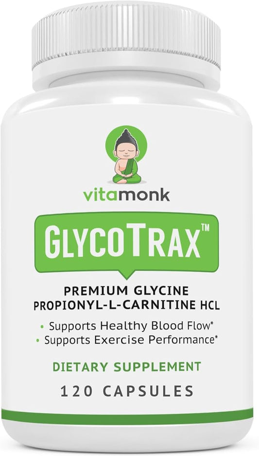VitaMonk GlycoTrax™ GPLC Extra Large Bottle - 120 Capsules of High-Absorption Glycine Propionyl-L-Carnitine with No Artificial Fillers - Glycine Propionyl L Carnitine Supplement