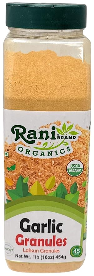 Rani Organic Granulated Garlic (Coarse Ground Garlic) 16oz (1lb) 454g PET Jar ~ All Natural | Gluten Friendly | Vegan | NON-GMO | Kosher | No Salt or fillers | Product of USA | USDA Certified Organic