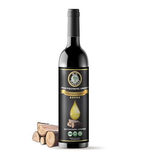 M.G. PAPPAS High Polyphenol Rich Smoked Infused Olive Oil Extra Virgin - Over 500mg/kg- Unfiltered First Cold Pressed Greek EVOO - Award Winning – 12.7 Oz 375ml