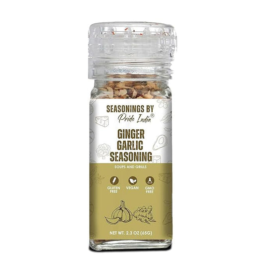 Ginger Garlic Seasoning 2.3 oz (65 gm) w/Convenient Grinder Cap Spicy Savory Taste | For Cooking, Marinating Stir-Frying Roasting| Non-Bioengineered Vegan Gluten Free by Pride of India