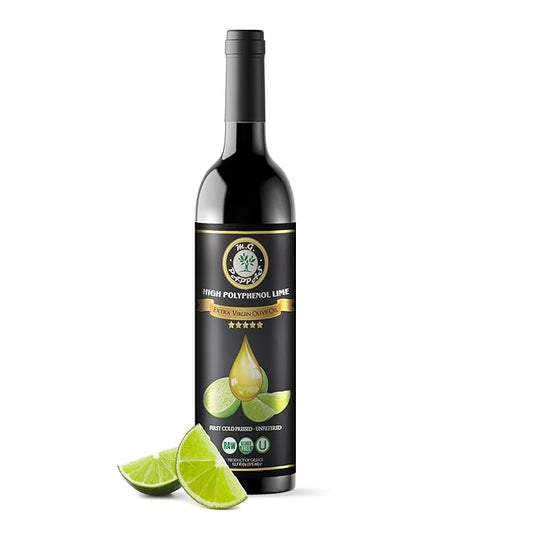 M.G. PAPPAS High Polyphenol Rich Lime Infused Olive Oil Extra Virgin - Over 500mg/kg - Unfiltered Cold Pressed Greek EVOO - Award Winning - Cooking Lime Oil – 12.7 Oz 375ml
