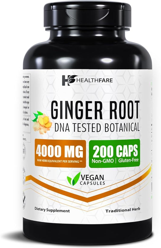 Ginger Root Extract 4000mg | Supplement | 200 Vegan Pills | Digestive Support | High Potency | Non-GMO, Gluten-Free | Made in USA