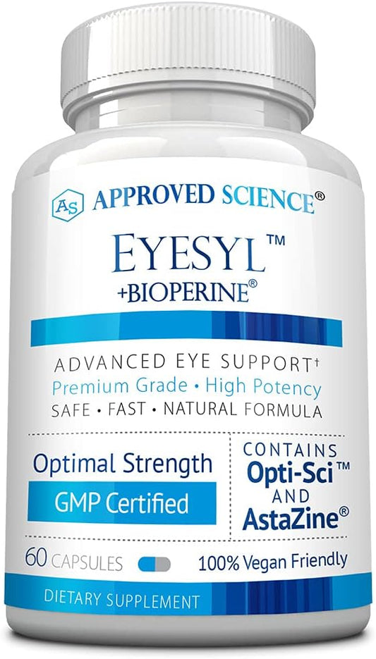 Approved Science EyeSyl - Eye Support Supplement - Chromium Picolinate, Taurine, Lutein, Zeaxanthin, Bilberry, BioPerine - 1 Month Supply - 60 Capsules - Made in The USA
