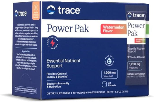 Trace Minerals Power Pak - Daily Health Supplement with Vitamins & Minerals - Supports Immune Health & Hydration - Watermelon (30 Servings)
