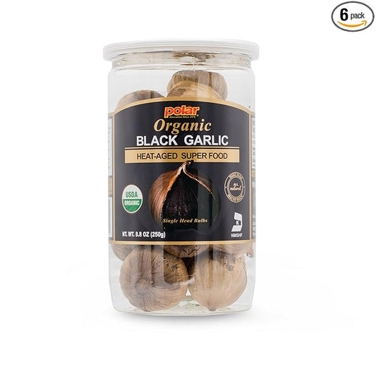 MW Polar USDA Organic Black Garlic 8.8oz (Pack of 6), Whole Bulbs, Easy Peel, All Natural, Chemical Free, Kosher Friendly Ready to Eat Healthy Snack