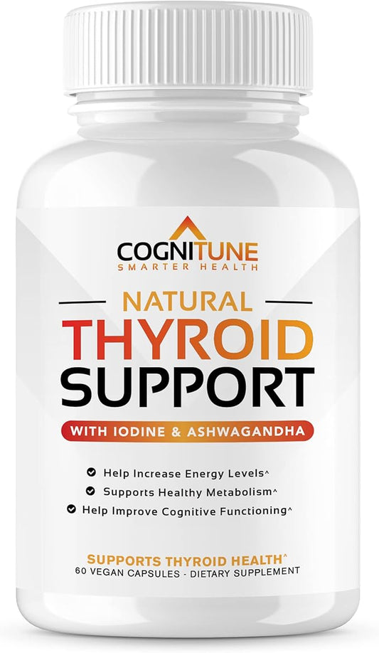 CogniTune Thyroid Support Complex Supplement - Thyroid Support for Women and Men - Boost Energy, Focus, Metabolism - Iodine Supplement with B12, Selenium, Zinc, Copper, Ashwagandha, L-Tyrosine & More