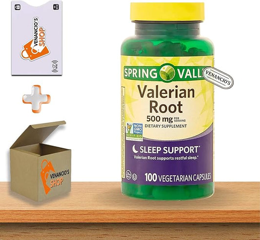 Valerian Root 500 mg • Relaxation & Evening Calm • Sleep Support • Vegan Capsules • 100 Count by Spring Valley + Venanci’os Sticker (Pack of 1)