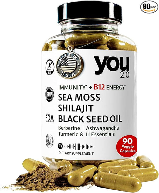 Powerhouse Superfood with Seamoss, Shilajit, Ashwagandha, Berberine, Maca, Black Seed Oil, Turmeric, Vitamin C, D, B12, K2 - Moringa, Apple Cider, Made in USA for Overall Health & Immunity
