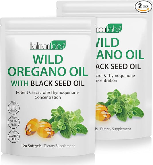 Oil of Oregano with Black Seed Oil, 6000mg Oregano Oil Capsules Organic, of Oregano Supplement Capsules, Natural Antioxidants, Non-GMO, Gluten Free, 120 Softgels