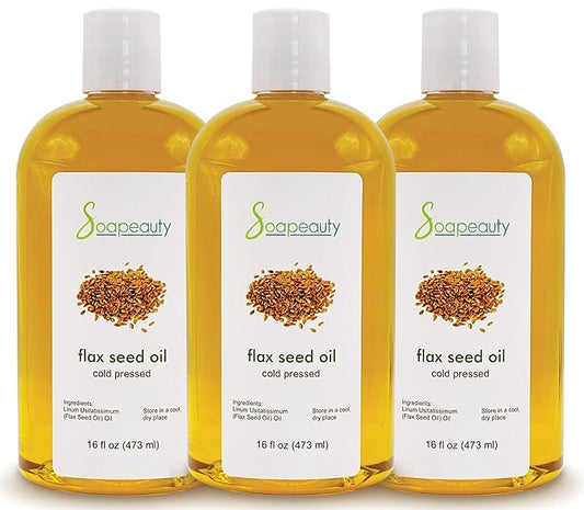 Soapeauty Flax Seed Oil Unrefined Cold Pressed 100% Pure and Natural | for Skin, Hair and DIY Recipes | Source of Omega-3 & ALA | 48 fl oz (3 x 16 fl oz)