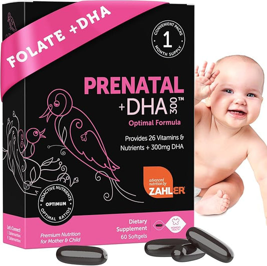 Zahler Prenatal Vitamin with DHA & Folate - DHA Supplements & Prenatal Multivitamin for Mother and Child - Kosher Prenatal DHA Prenatal Vitamins with Iron, Pre Natal Softgels 60 Count