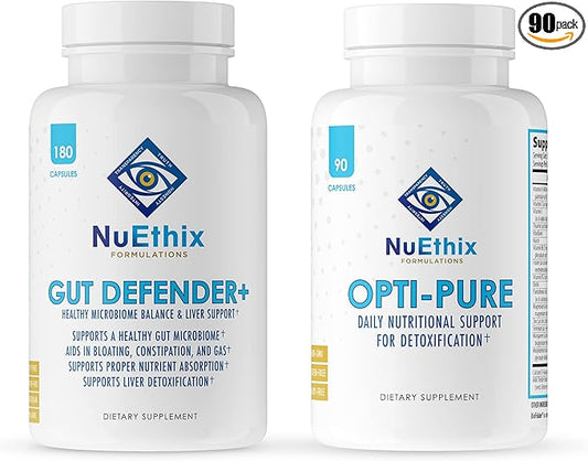 NuEthix Formulations Detoxification and Microbiome Balance Supplement Bundle of Opti-Pure, 30 Servings and Gut Defender+, 90 Servings