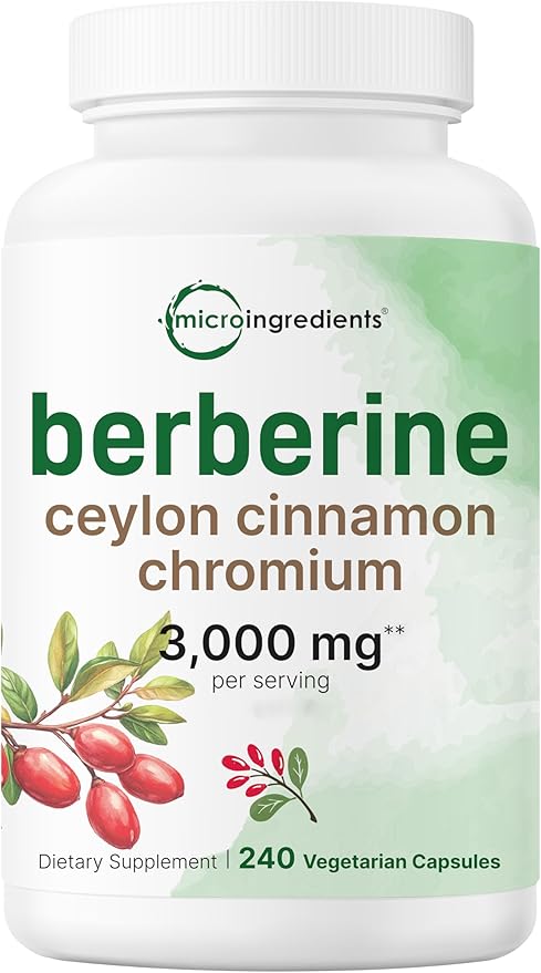 Micro Ingredients Berberine with Ceylon Cinnamon and Chromium Complex, 240 Veggie Capsules | High Potency Berberine HCl Root + Cinnamon Bark Extract | Heart Support & Immune Health Supplement