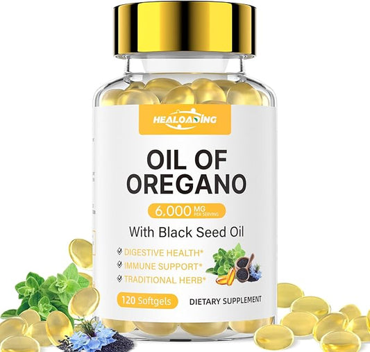 Organic Oregano Oil Softgels: Oil of Oregano 300mg with 200mg Black Seed Oil Oregano Supplement is Natural Antioxidants for Immune Health Non-GMO Gluten Free Formula