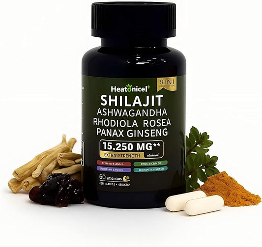Shilajit Capsules for Men 8 in 1 Herbal Supplement Energy Booster for Adults Natural Formula with Ashwagandha, Rhodiola Rosea, Vegan, Support Overall Health|Vitality 60 Count