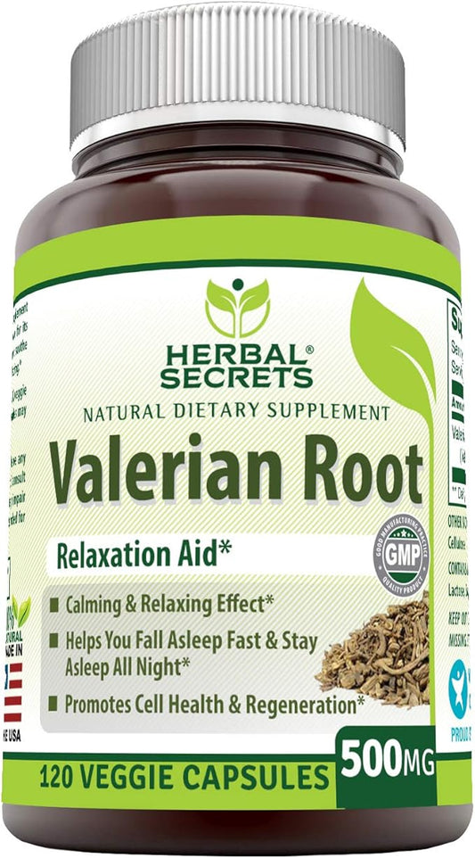 Herbal Secrets Valerian Root 500 Mg Supplement | Veggie Capsules | Non-GMO | Gluten-Free | Made in USA (1 Pack, 120 Count)