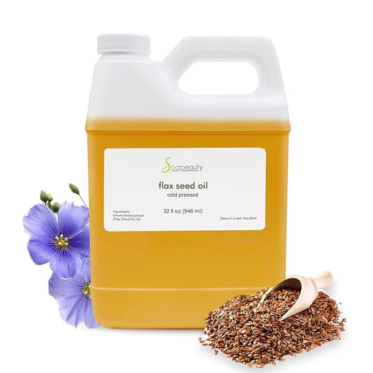 Soapeauty Flax Seed Oil Unrefined Cold Pressed 100% Pure and Natural | for Skin, Hair and DIY Recipes | Source of Omega-3 & ALA | 32 fl oz