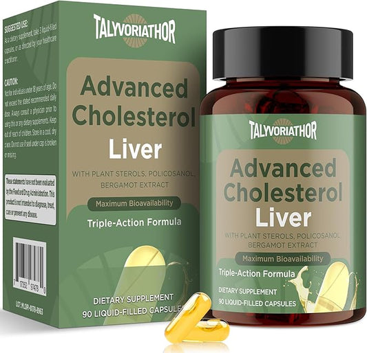 Advanced Cholesterol Lowering Supplements & for High Cholesterol | Liquid-Filled Capsules for Maximum Absorption | Plant Sterols, Policosanol, Bergamot Extract | Triple-Action Formula,90 Capsules