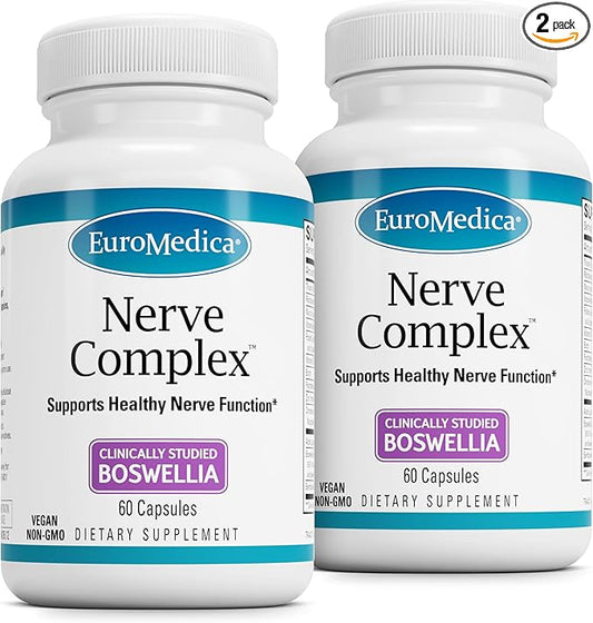 EuroMedica Nerve Complex - Herbal Supplement with Bioactive Vitamin B12 - Circulation & Nerve Health Support Supplement - Vegan Capsules with Boswellia Serrata - 60 Capsules, 2 Pack (120 Count)