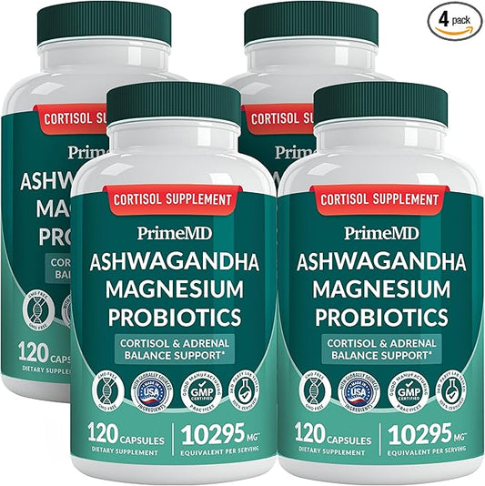 5-in-1 Cortisol Supplement for Women and Men with Ashwagandha for Calmness, Focus, and Adrenal Support Supplements with Shilajit Extract, Magnesium Glycinate, Probiotics (120 ct) (Pack of 4)
