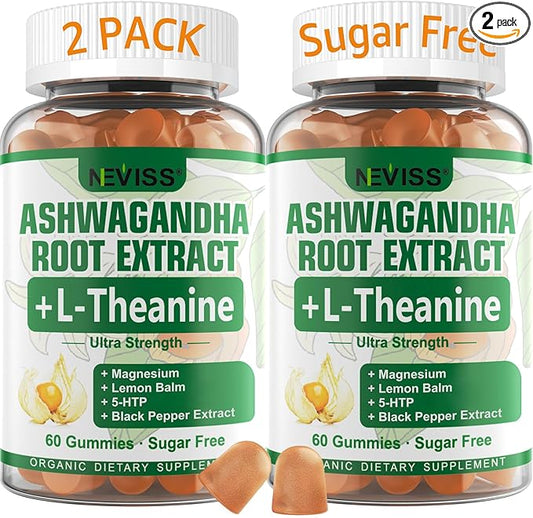 NEVISS Ashwagandha Gummies 2000mg, Feel Refreshed, Plus Proprietary Blend with L-Theanine, 5-HTP, Lemon Balm, Magnesium for Calm, Zzzs & Relaxation Support, 120 Count