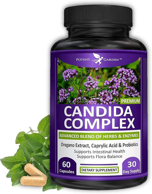 Potent Garden Candida Complex - Oregano and Caprylic Acid Blend, Gut Flora Balance Complex, Intestinal Health & Immune Support with Herbs & Probiotics, Gut Health Supplements for Women & Men 60 Count