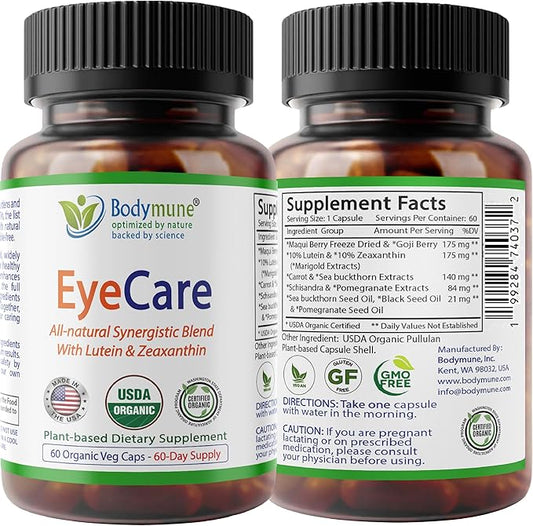 Advanced EyeCare | USDA Organic Eye Health Supplement with Lutein & Zeaxanthin | Maqui, Goji & Sea Buckthorn Extracts | 60-Day Supply | Vegan, Non-GMO, Made in USA