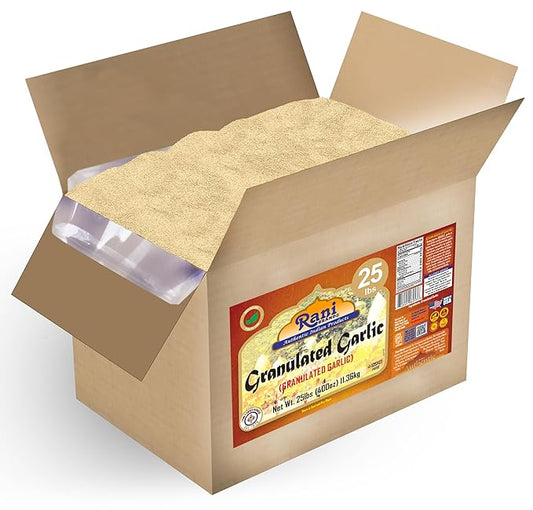 Rani Granulated Garlic (Coarse Ground Garlic) 400oz (25lbs) 11.36kg Bulk Box ~ All Natural | Gluten Friendly | Vegan | NON-GMO | Kosher | No Salt or fillers | Product of USA