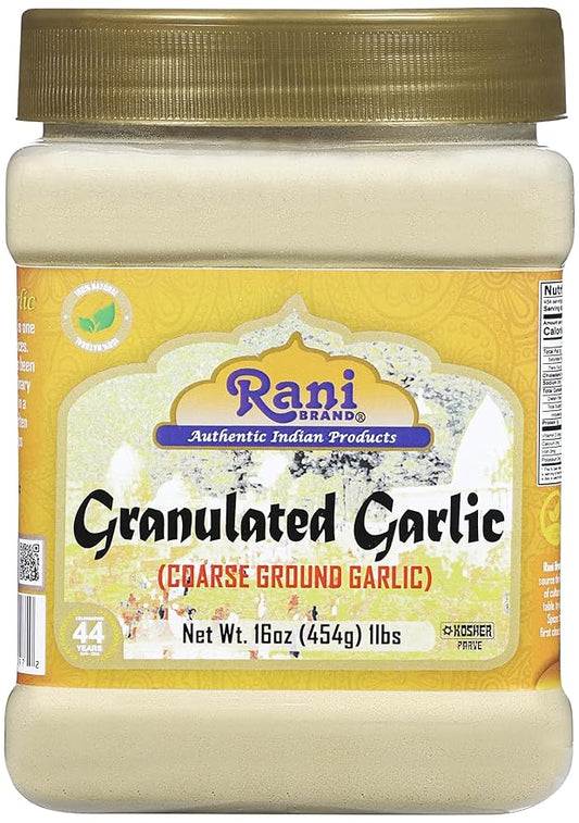 Rani Granulated Garlic (Coarse Ground Garlic) 16oz (1lb) 454g PET Jar ~ All Natural | Gluten Friendly | Vegan | NON-GMO | Kosher | No Salt or fillers | Product of USA